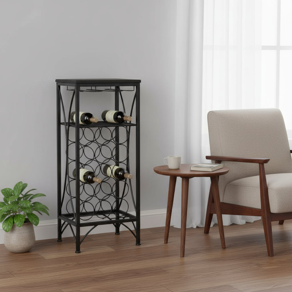 41" Black Stainless Steel Wine Rack-Bar Tools-DECOROLALA