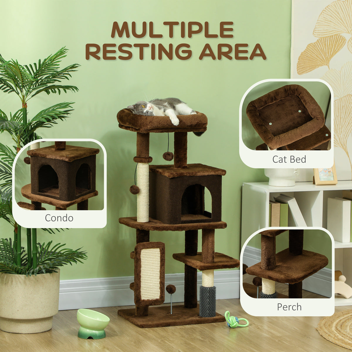 41" Cat Tree with Condo, Bed, and Scratching Posts - Brown-Cats-DECOROLALA