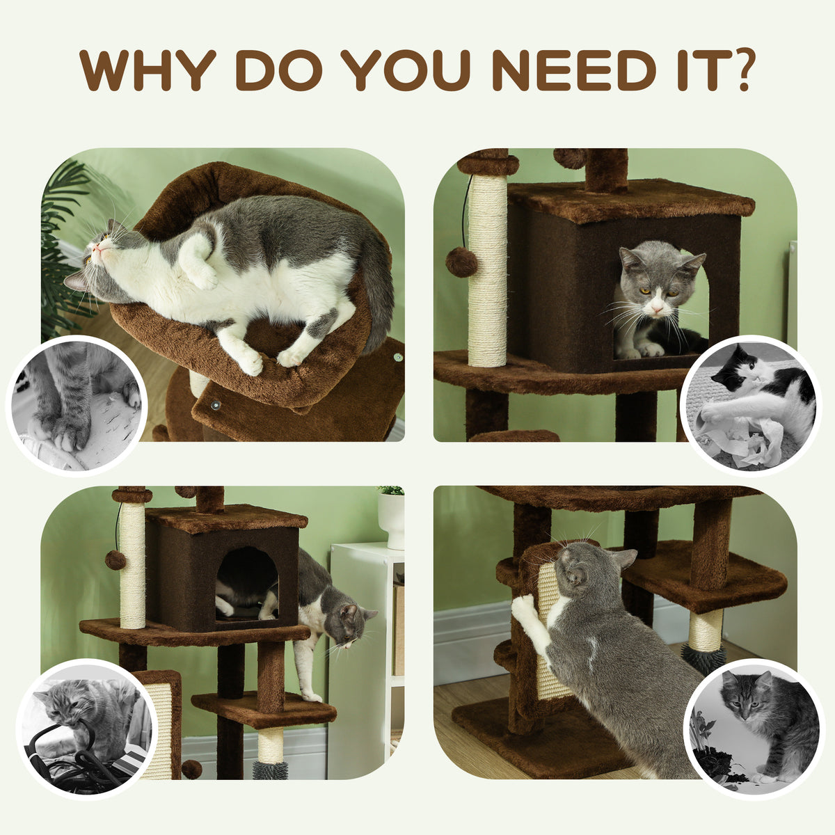 41" Cat Tree with Condo, Bed, and Scratching Posts - Brown-Cats-DECOROLALA