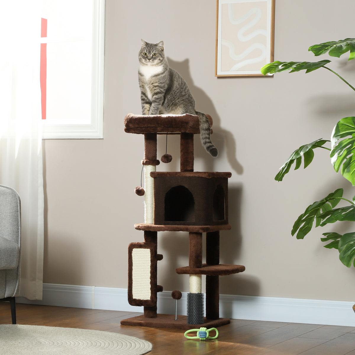 41" Cat Tree with Condo, Bed, and Scratching Posts - Brown-Cats-DECOROLALA
