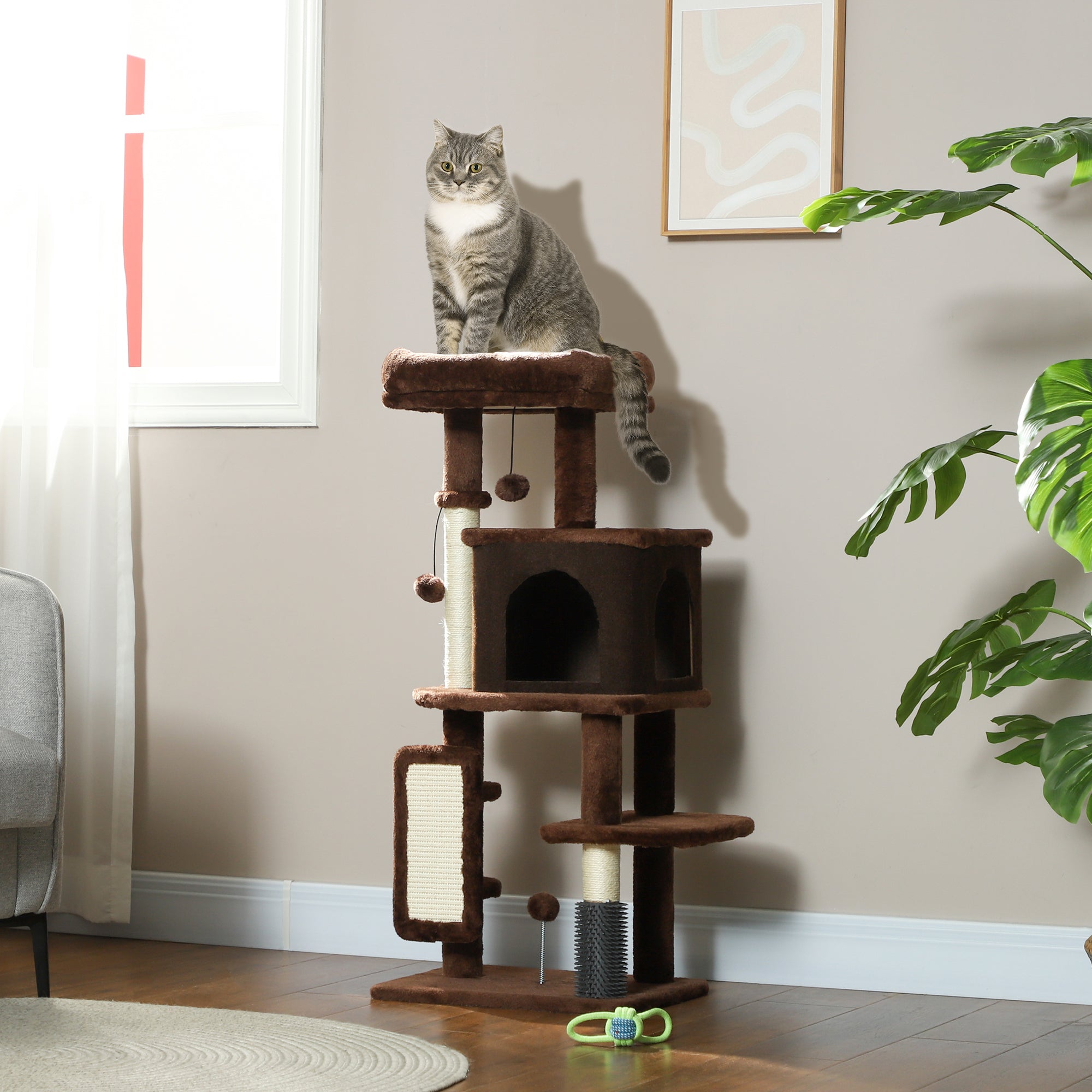41" Cat Tree with Condo, Bed, and Scratching Posts - Brown-Cats-DECOROLALA