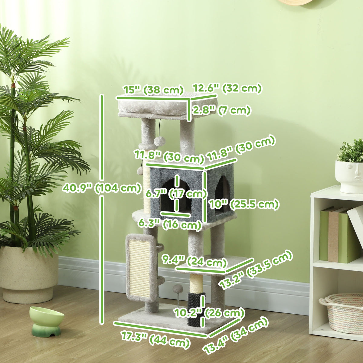 41" Cat Tree with Condo, Bed and Scratching Posts - Light Grey-Cats-DECOROLALA