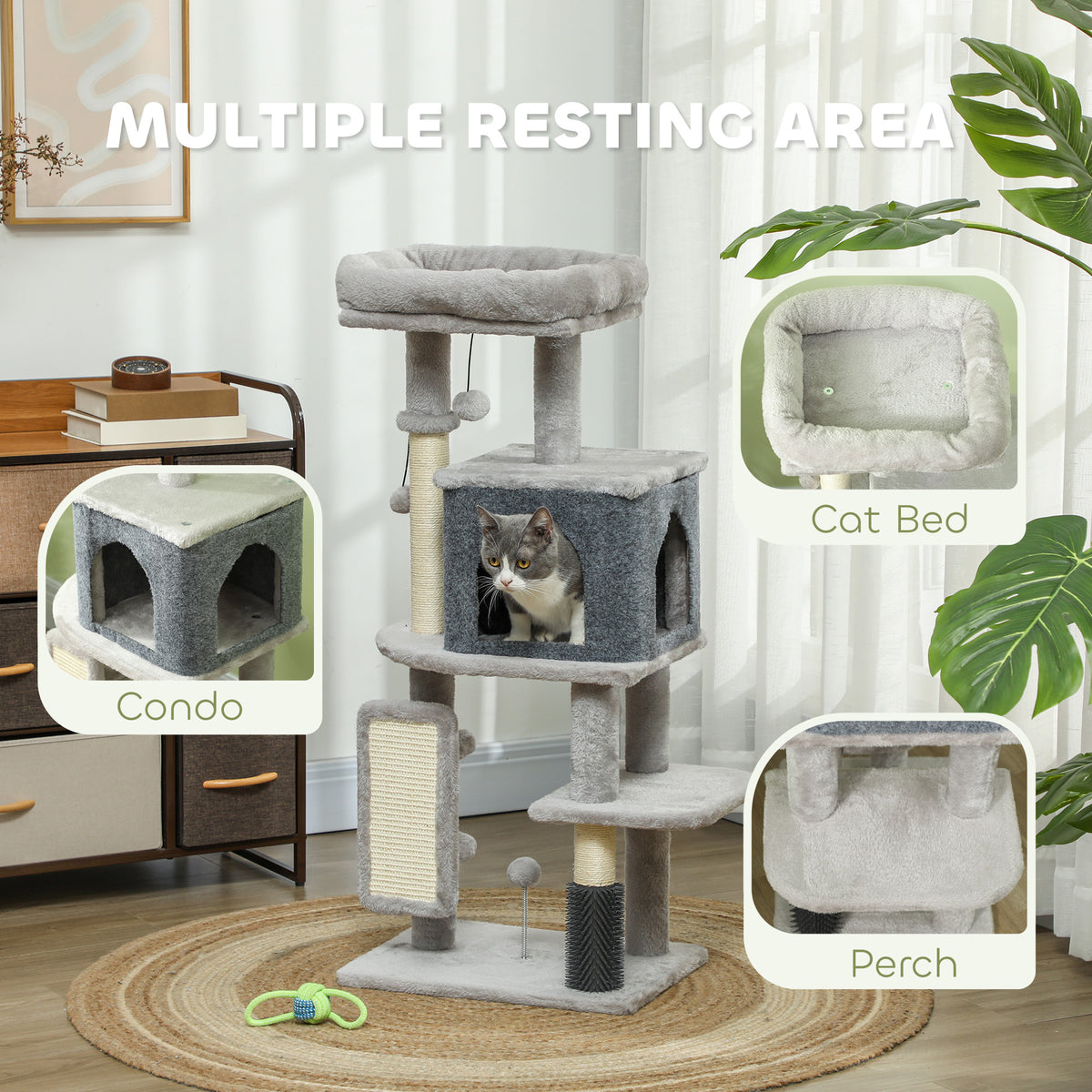 41" Cat Tree with Condo, Bed and Scratching Posts - Light Grey-Cats-DECOROLALA
