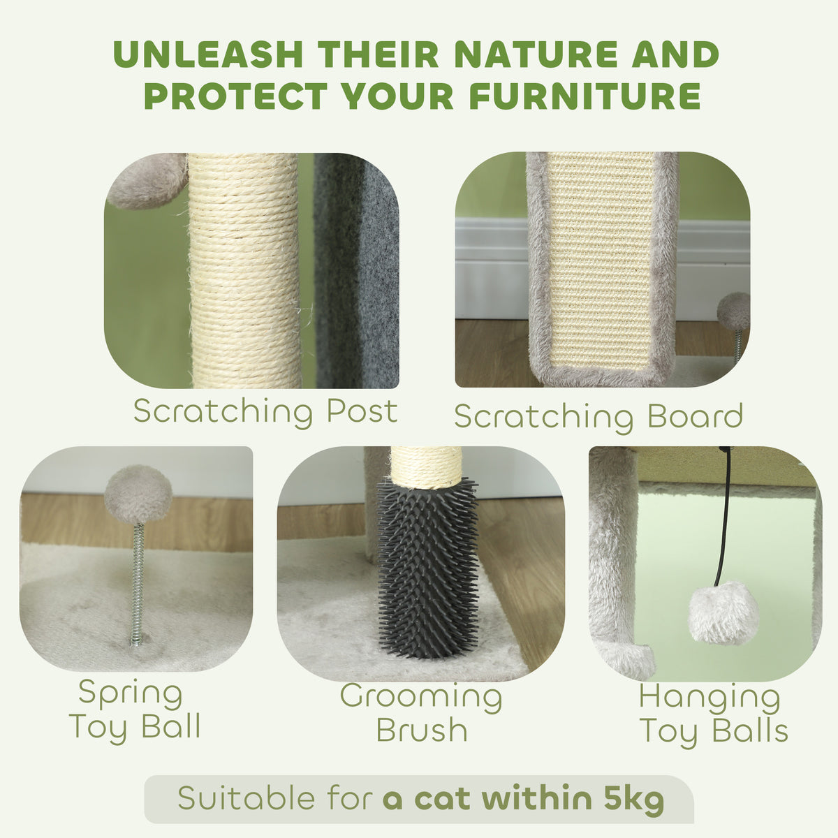 41" Cat Tree with Condo, Bed and Scratching Posts - Light Grey-Cats-DECOROLALA