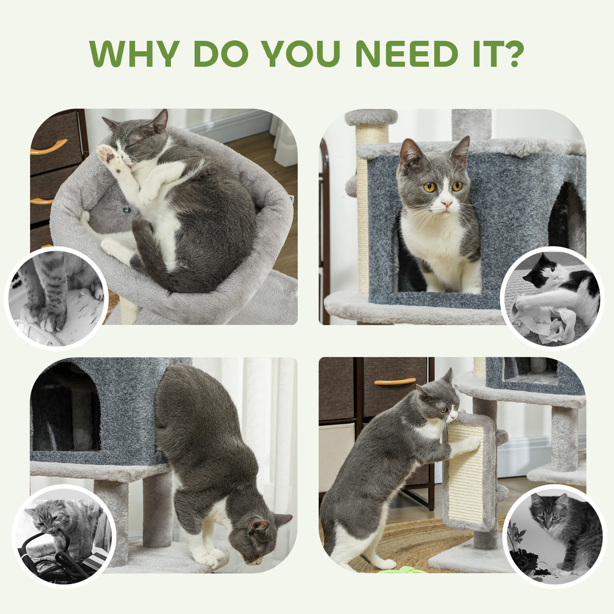 41" Cat Tree with Condo, Bed and Scratching Posts - Light Grey-Cats-DECOROLALA
