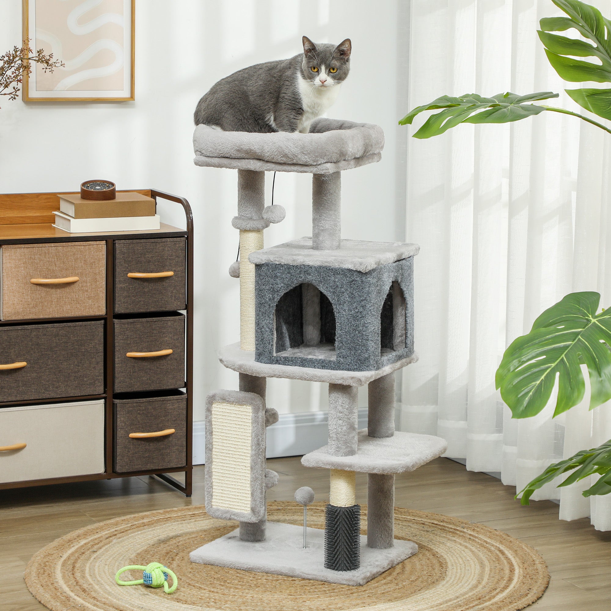 41" Cat Tree with Condo, Bed and Scratching Posts - Light Grey-Cats-DECOROLALA