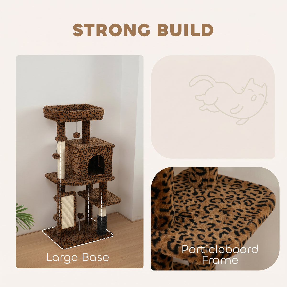 41" Cat Tree with Condo, Scratching Posts & Bed - Leopard Print-Cats-DECOROLALA