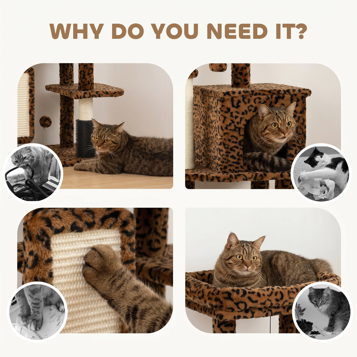 41" Cat Tree with Condo, Scratching Posts & Bed - Leopard Print-Cats-DECOROLALA