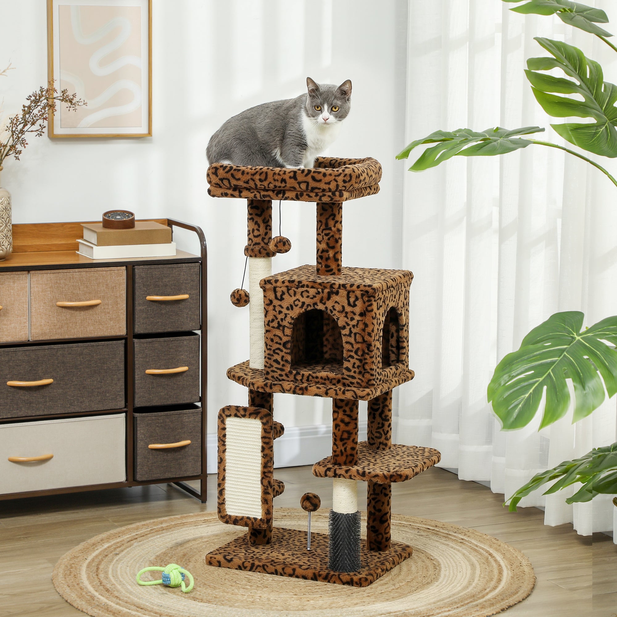 41" Cat Tree with Condo, Scratching Posts & Bed - Leopard Print-Cats-DECOROLALA
