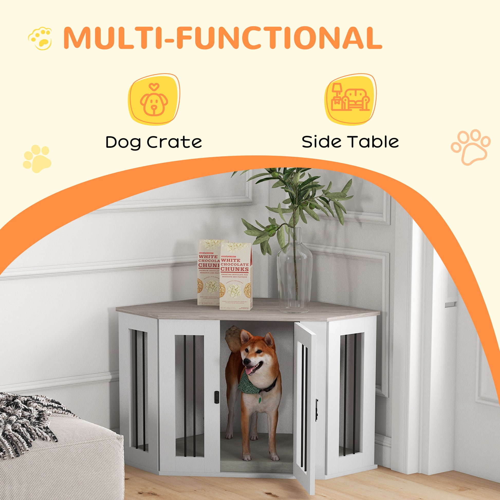 41" Corner Dog Crate End Table with Cushion - Walnut Brown-DECOROLALA