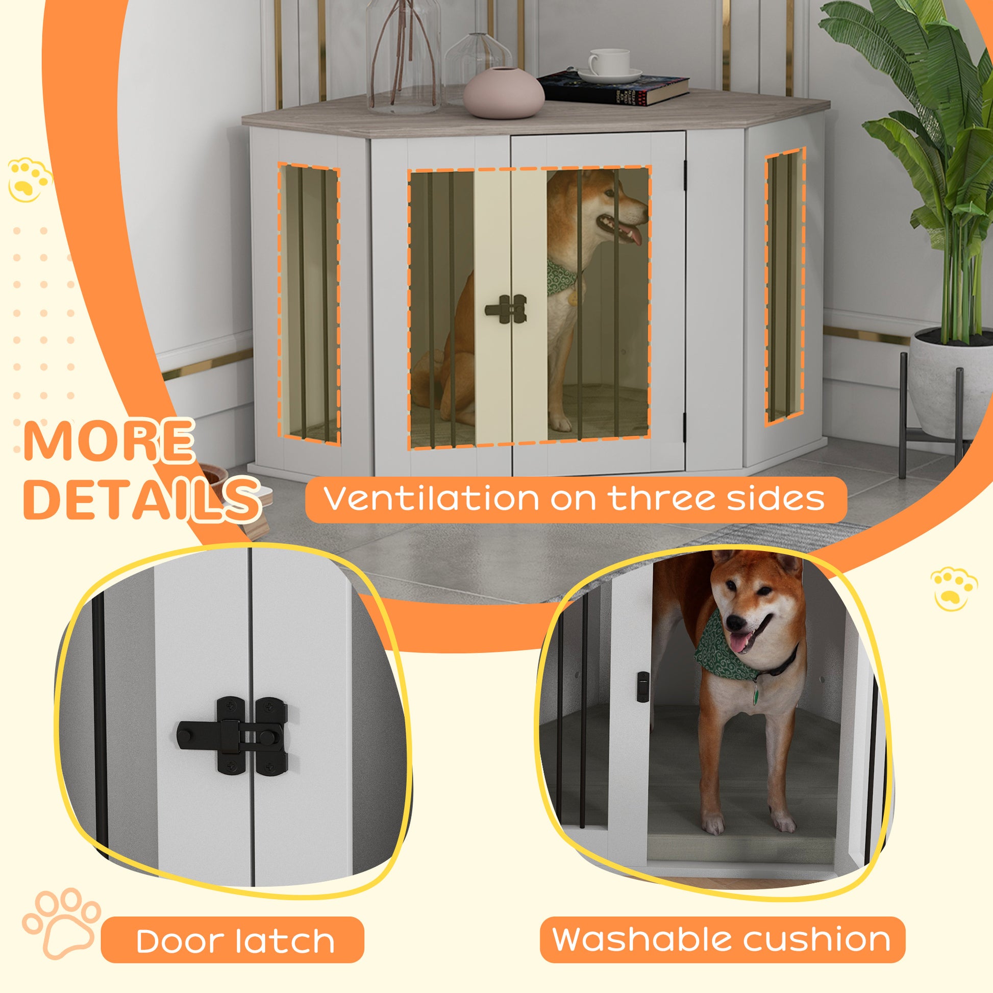 41" Corner Dog Crate End Table with Cushion - Walnut Brown-DECOROLALA