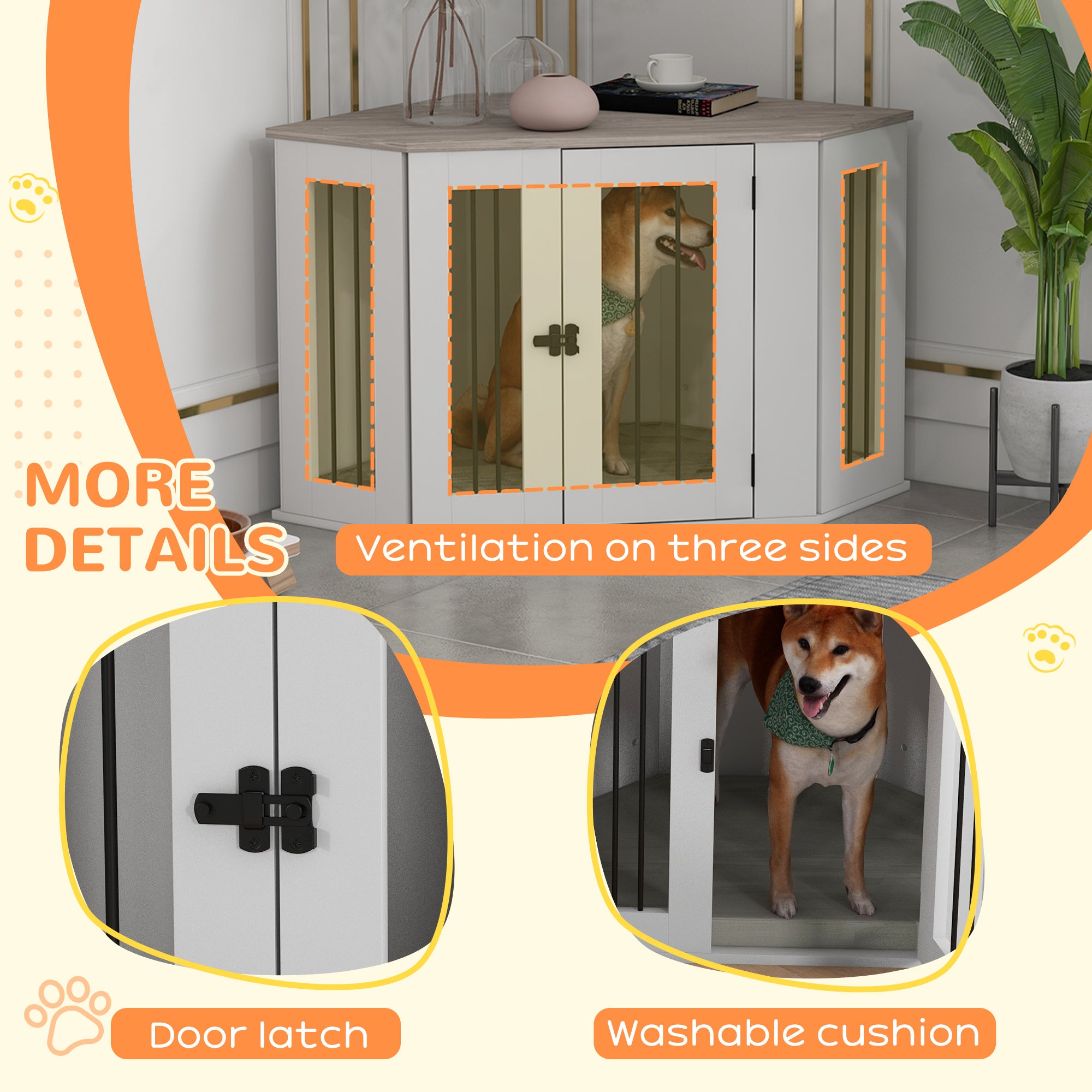 41" Corner Dog Crate End Table with Cushion - Walnut Brown-DECOROLALA