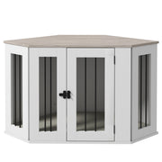 41" Corner Dog Crate End Table with Cushion - Walnut Brown-DECOROLALA