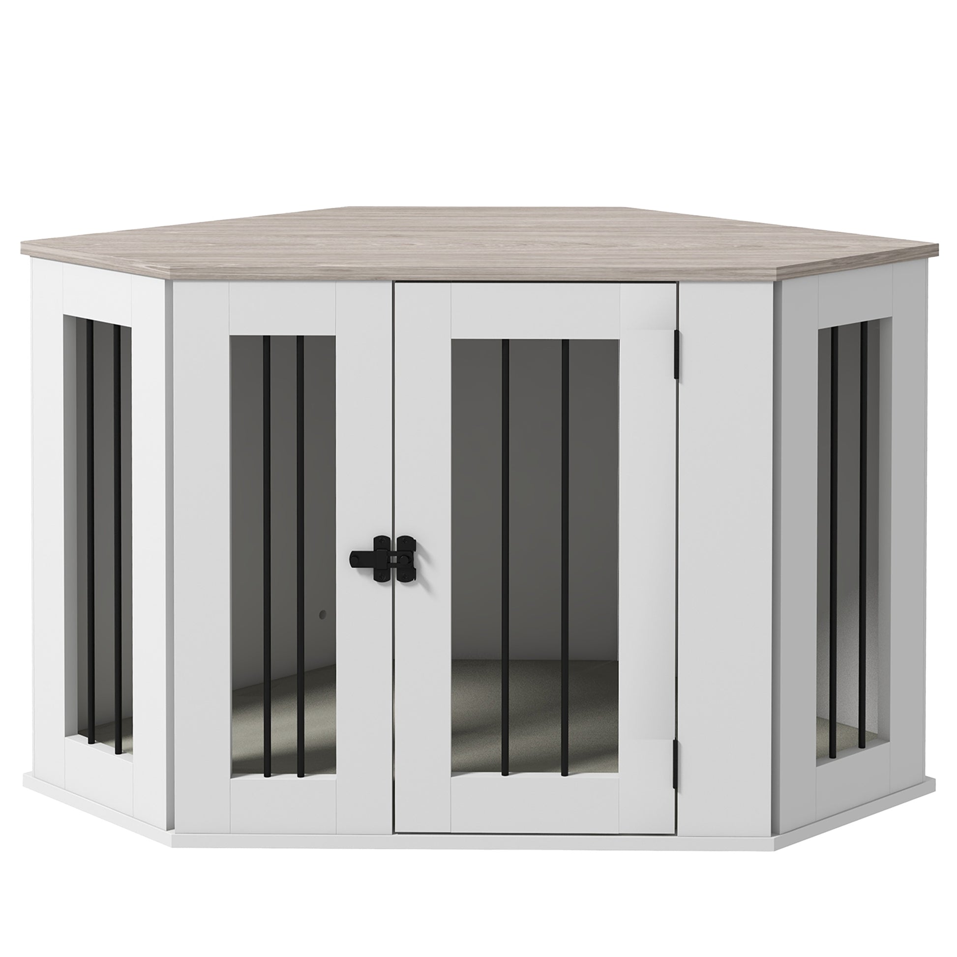 41" Corner Dog Crate End Table with Cushion - Walnut Brown-DECOROLALA