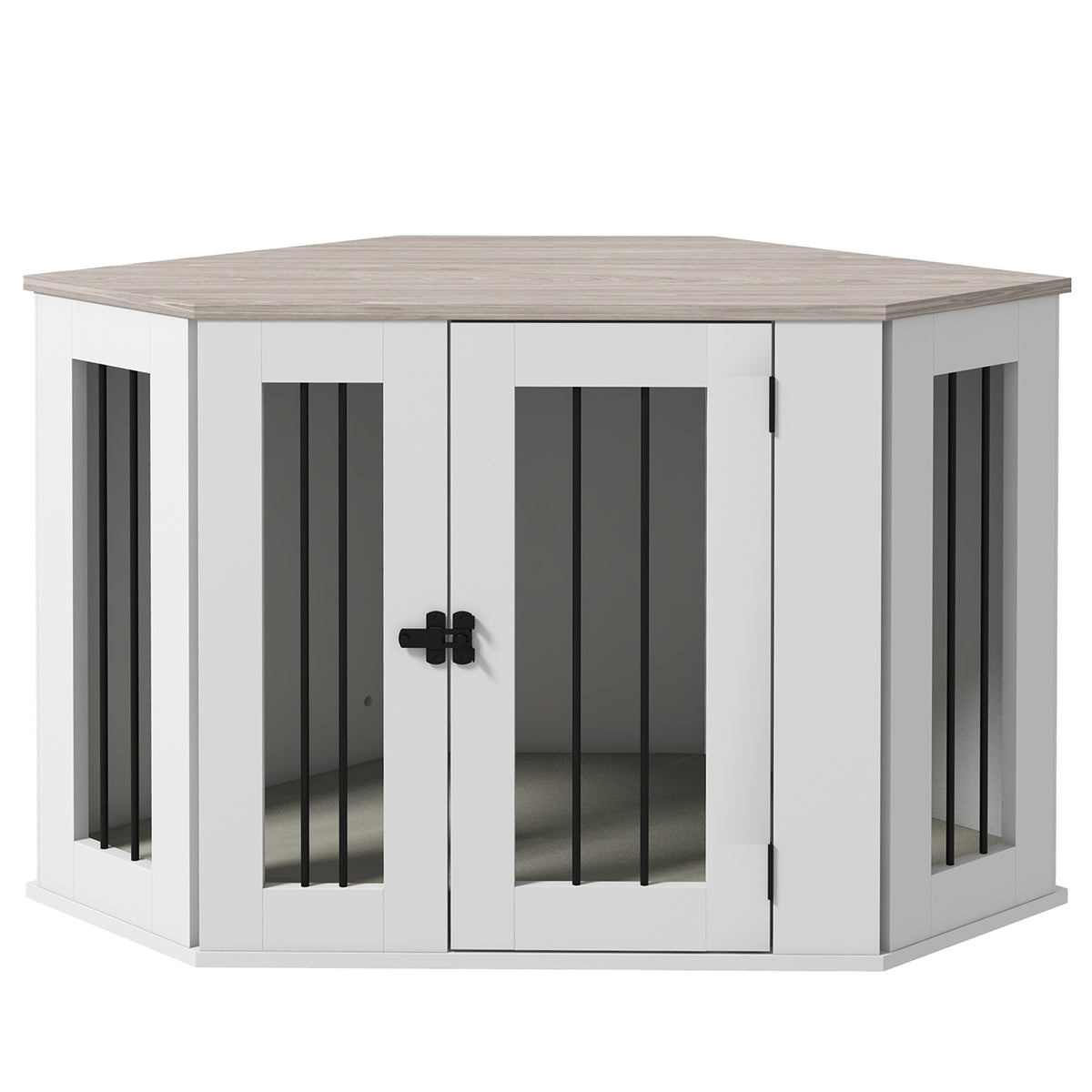 41" Corner Dog Crate Furniture End Table with Cushion-Dog Supplies-DECOROLALA