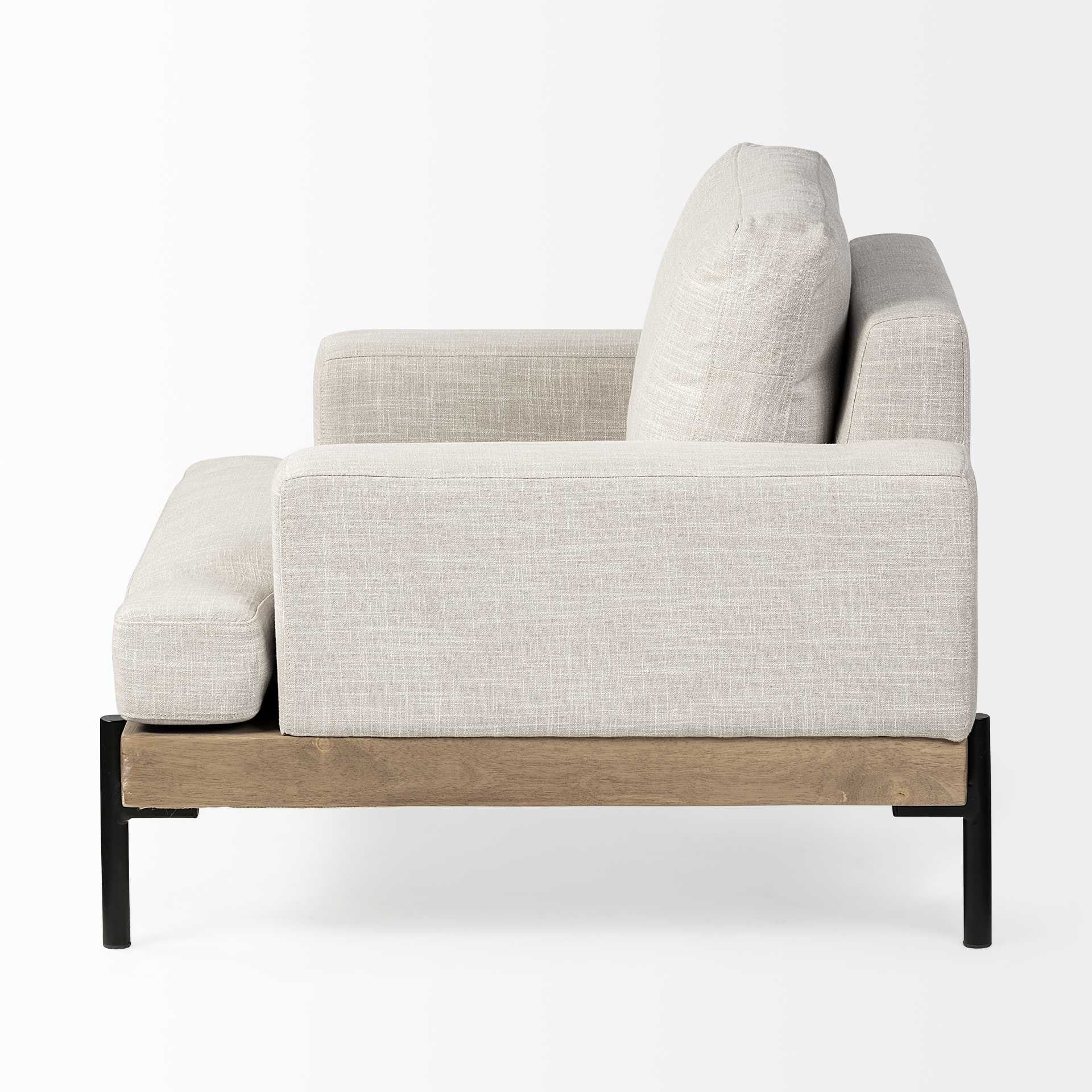 41" Cream and Black Fabric Arm Chair-Accent Chairs-DECOROLALA