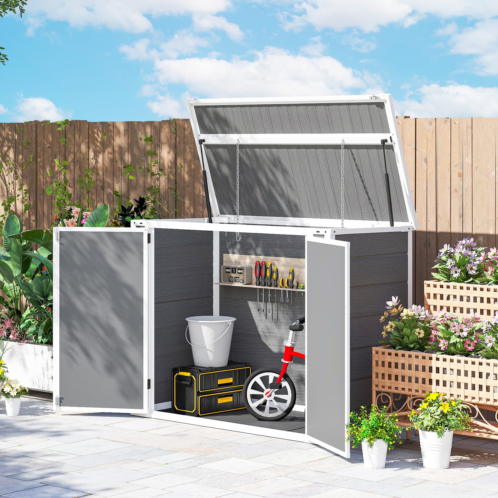 41 Cu. Ft. Horizontal Outdoor Storage Shed - Grey-Patio & Garden > Lawn & Garden > Sheds-DECOROLALA