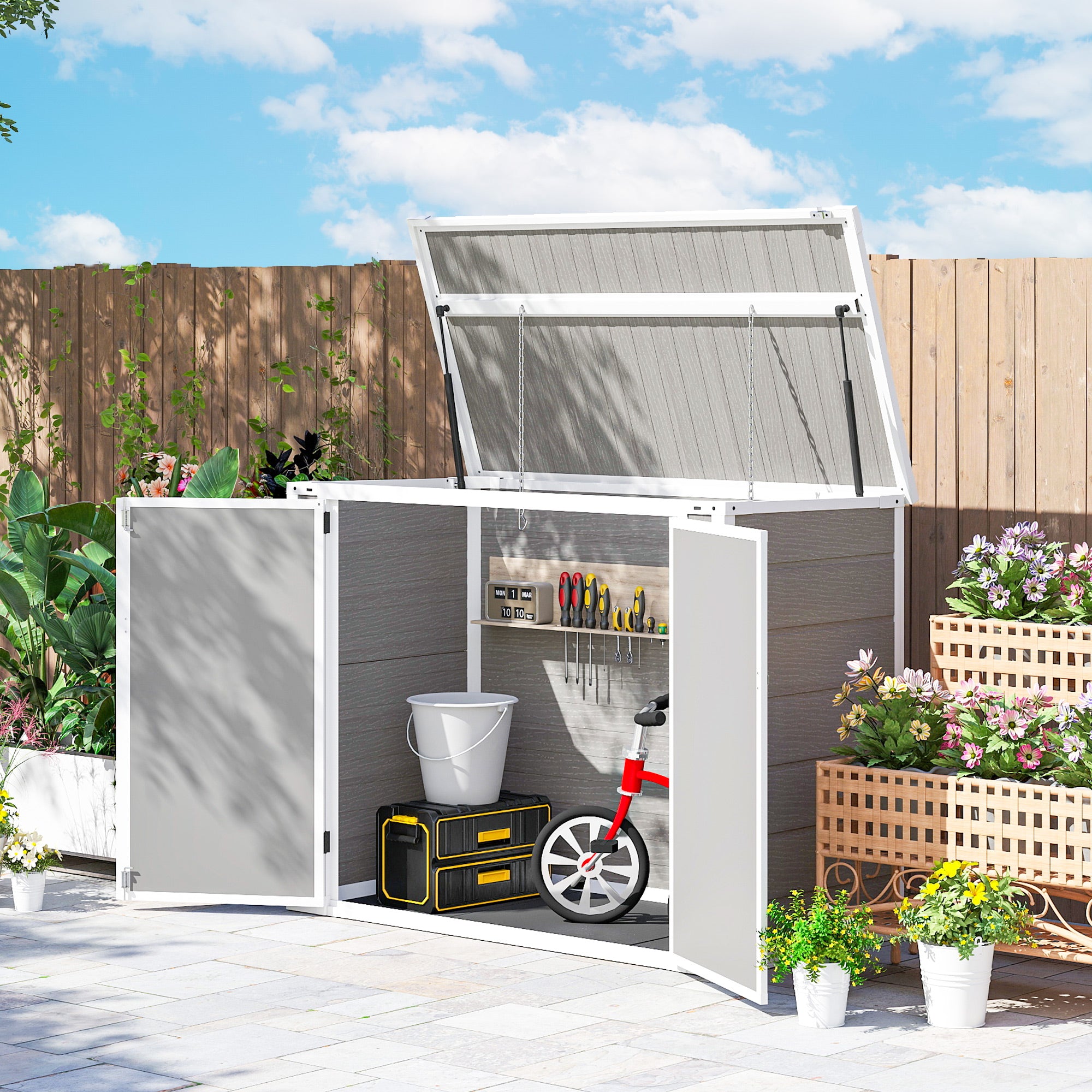 41 Cu. Ft. Outdoor Storage Shed - Light Grey Horizontal Box-Patio & Garden > Lawn & Garden > Sheds-DECOROLALA