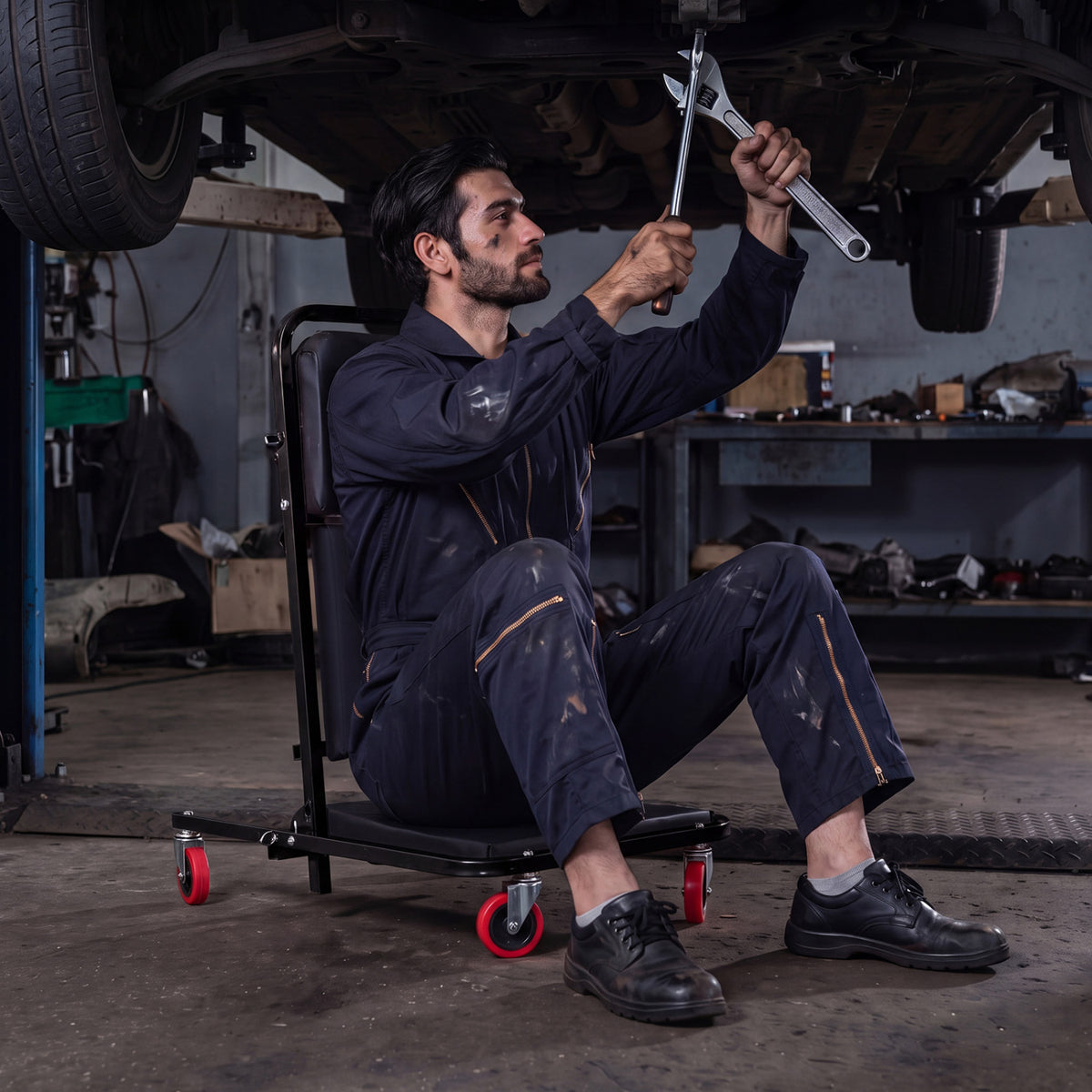 41" Foldable Mechanic Creeper with 450 LBS Capacity-Black-Garages-DECOROLALA