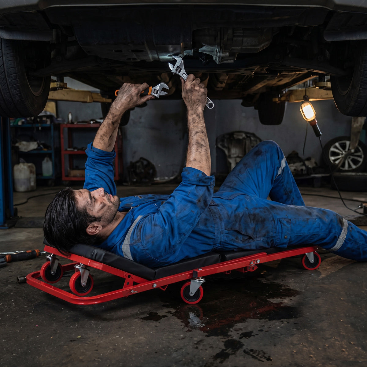 41" Foldable Mechanic Creeper with 450 LBS Capacity-Red-Garages-DECOROLALA