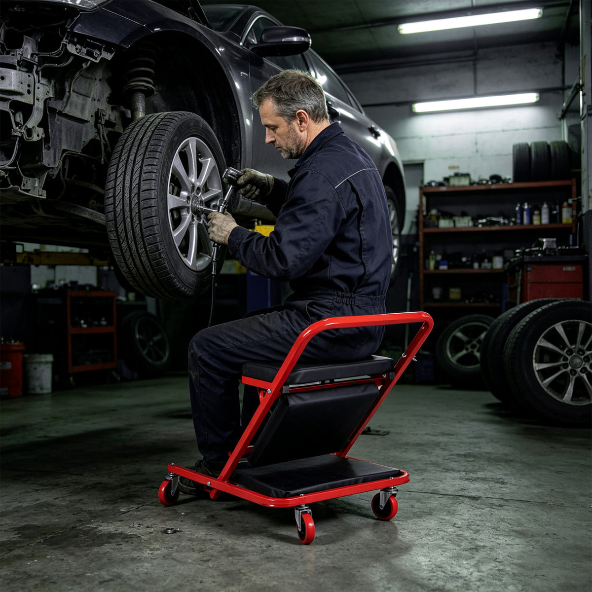 41" Foldable Mechanic Creeper with 450 LBS Capacity-Red-Garages-DECOROLALA