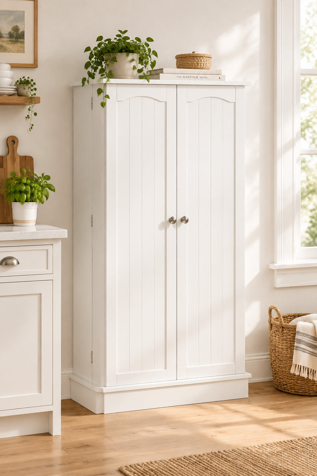 41" Freestanding Kitchen Pantry Cabinet - White-Pantry Cabinets-DECOROLALA