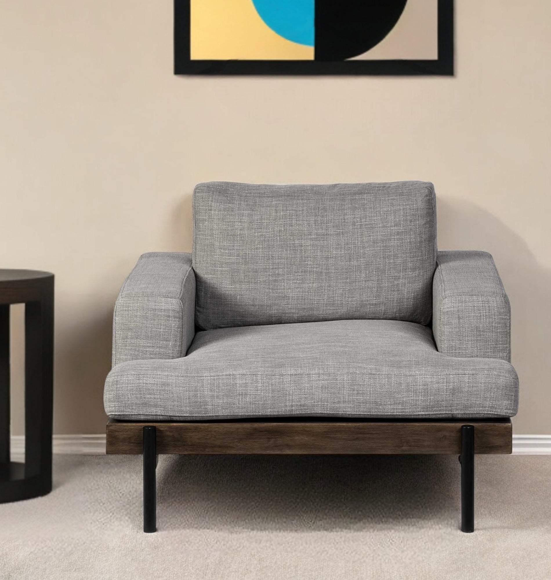 41" Gray and Black Fabric Club Chair-Accent Chairs-DECOROLALA