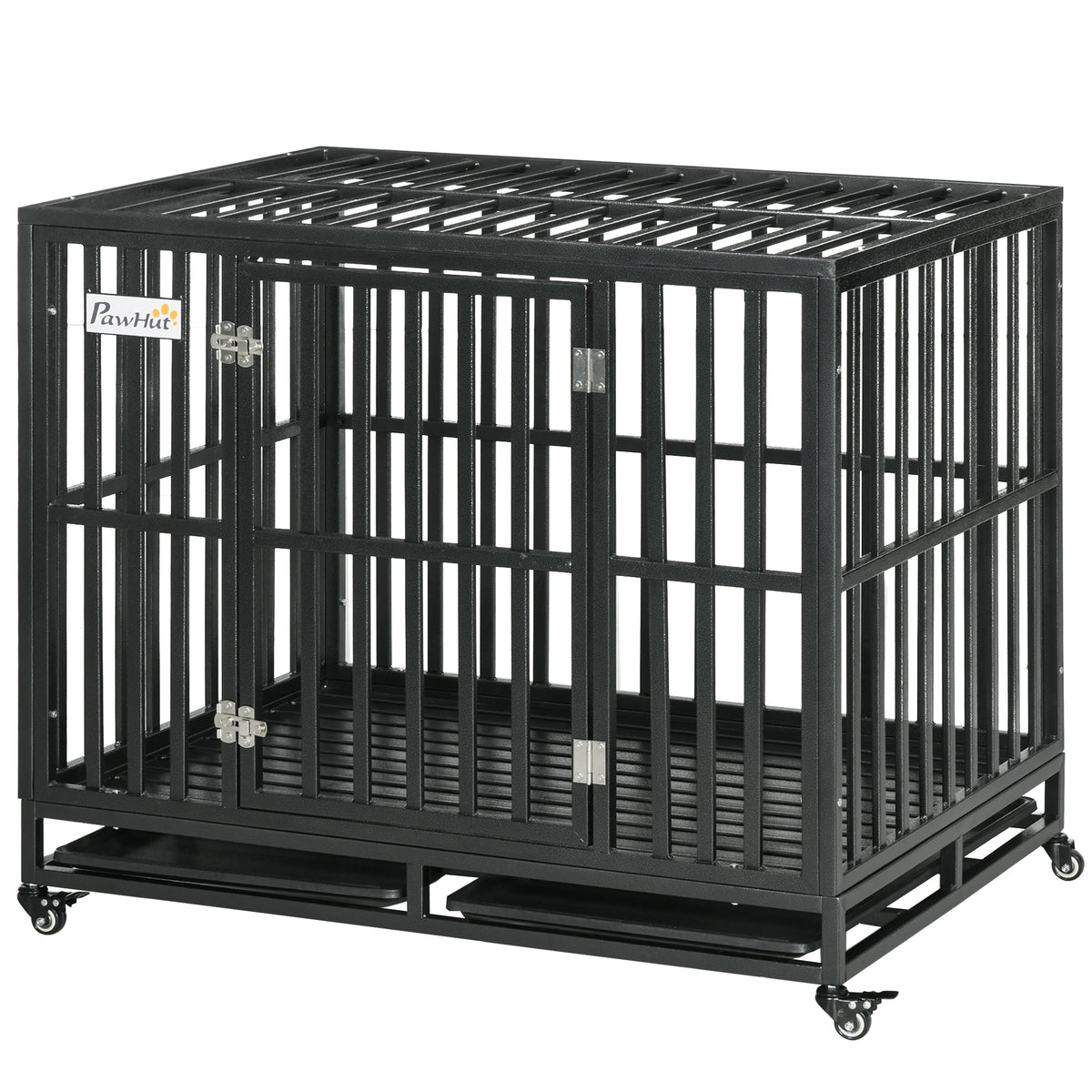41" Heavy Duty Steel Dog Crate with Wheels - Black-Dog Supplies-DECOROLALA