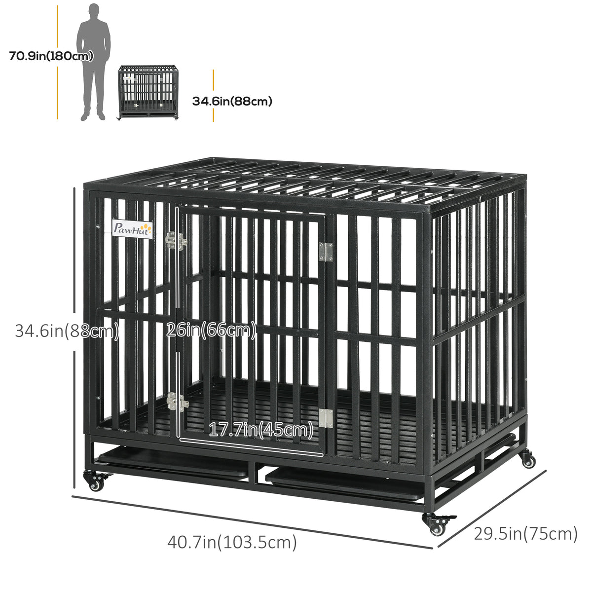 41" Heavy Duty Steel Dog Crate with Wheels - Black-Dogs-DECOROLALA