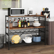 41 Inch 4-Tier Bar Table with Wine Rack and 4 Rows of Glass Holders-Rustic Brown-Wine Racks-DECOROLALA