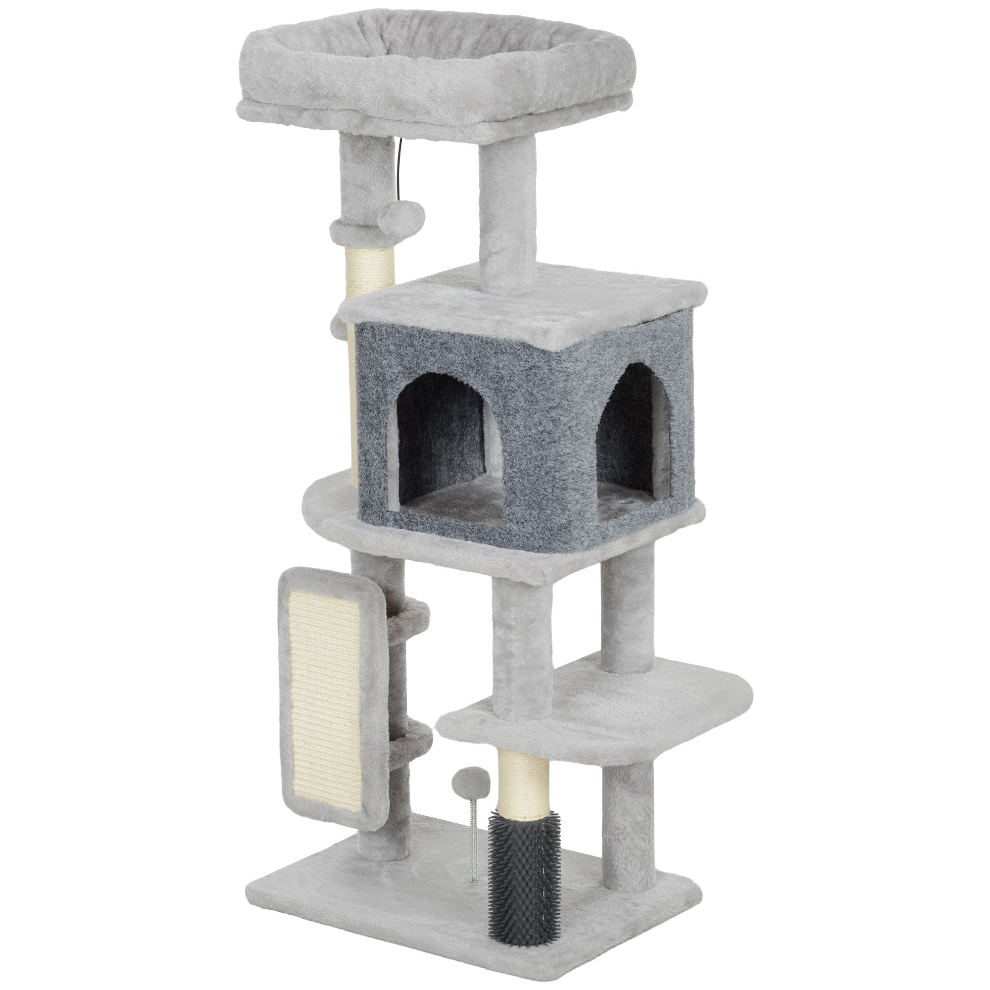 41 Inch Cat Tree with Scratching Posts, Cat Bed, Condo, Grooming Brush, Jumping Platforms, Toy Balls, Anti-tip Kit-Cats-DECOROLALA
