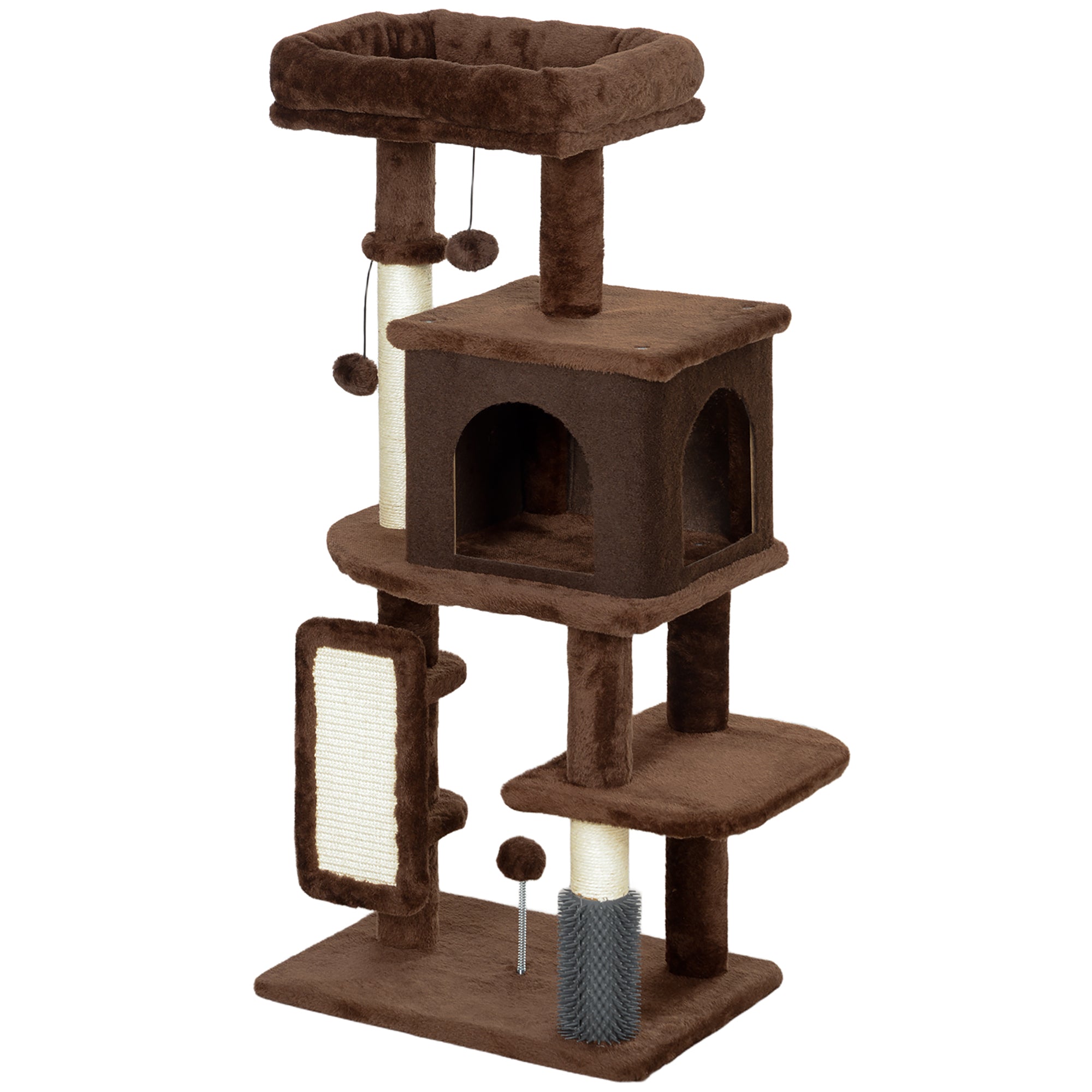 41 Inch Cat Tree with Scratching Posts, Cat Bed, Condo, Grooming Brush, Jumping Platforms, Toy Balls, Anti-tip Kit-Cats-DECOROLALA
