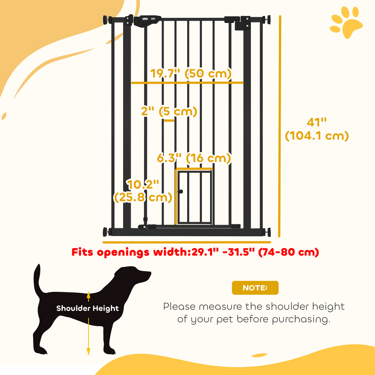41" Indoor Steel Dog Gate - Black 29"-31.5" Wide with Cat Door-Dogs-DECOROLALA