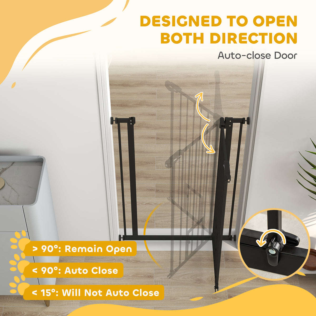 41" Indoor Steel Dog Gate - Black 29"-31.5" Wide with Cat Door-Dogs-DECOROLALA