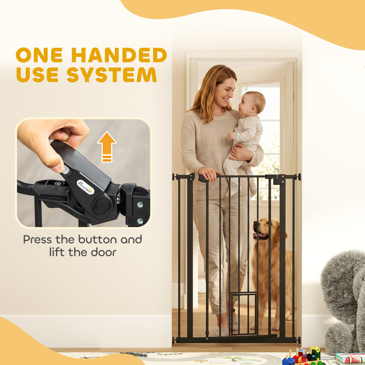 41" Indoor Steel Dog Gate - Black 29"-31.5" Wide with Cat Door-Dogs-DECOROLALA