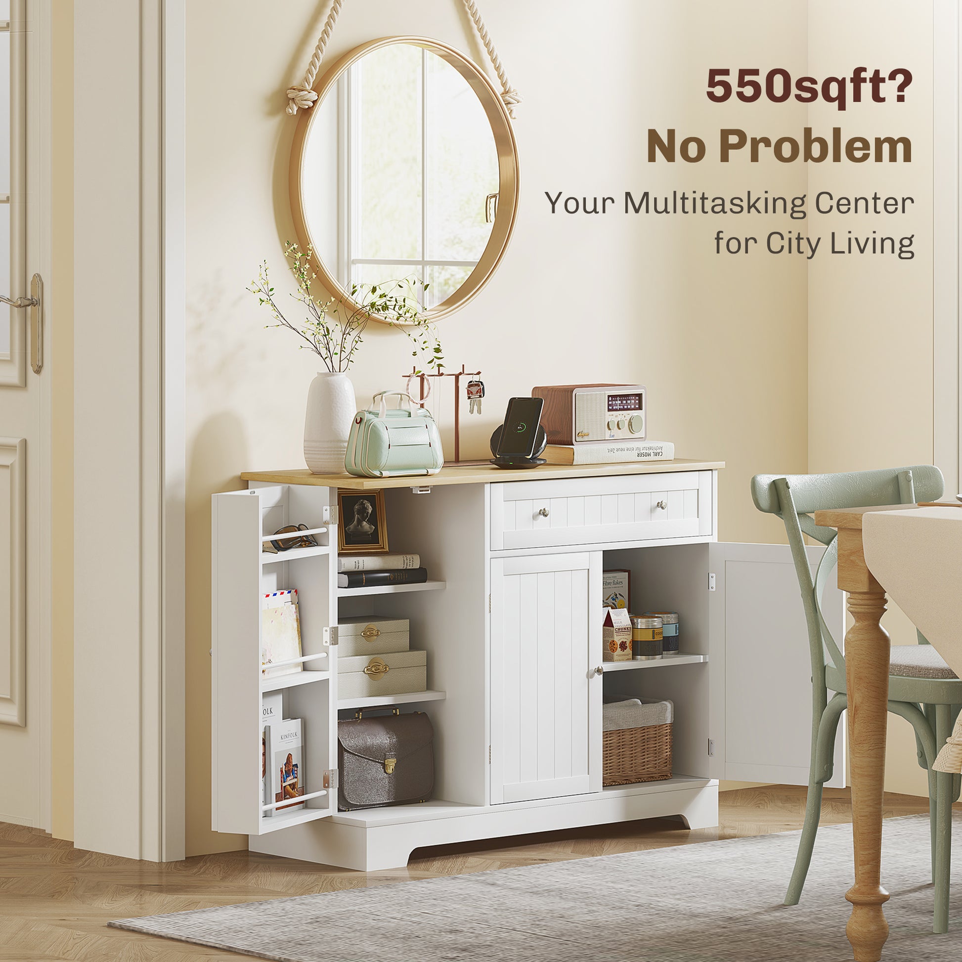 41" Kitchen Buffet Cabinet - Modern Sideboard with Adjustable Shelf, White-DECOROLALA