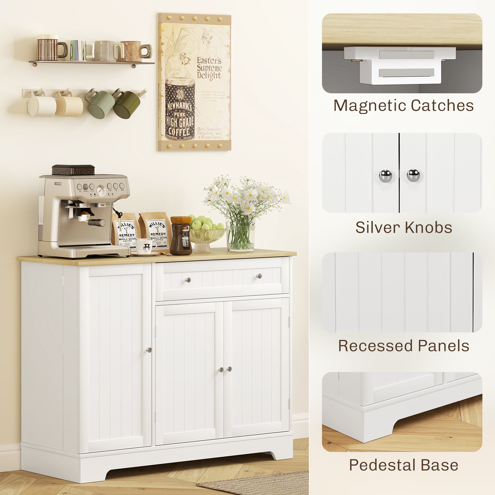 41" Kitchen Buffet Cabinet - Modern Sideboard with Adjustable Shelf, White-DECOROLALA