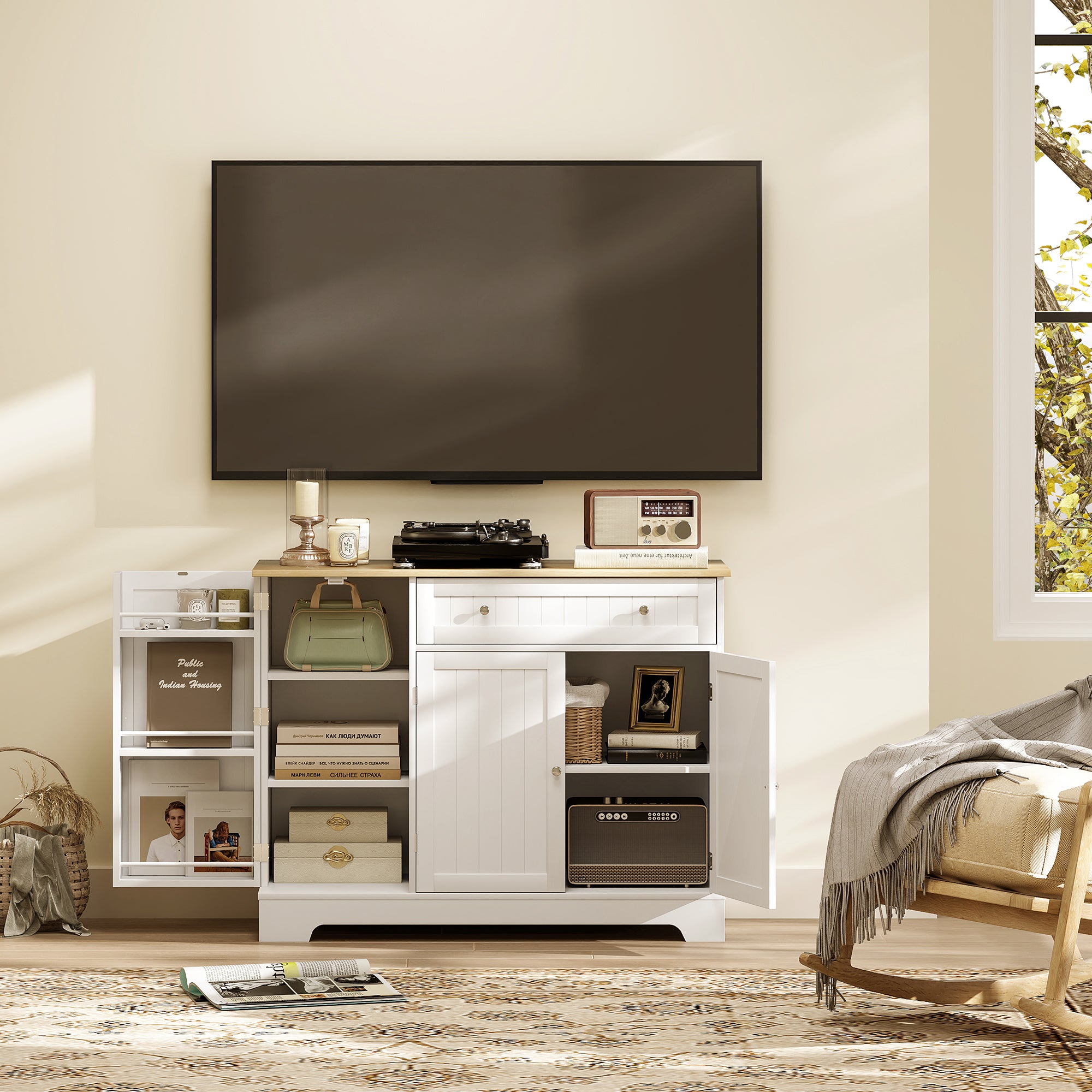 41" Kitchen Buffet Cabinet - Modern Sideboard with Adjustable Shelf, White-DECOROLALA