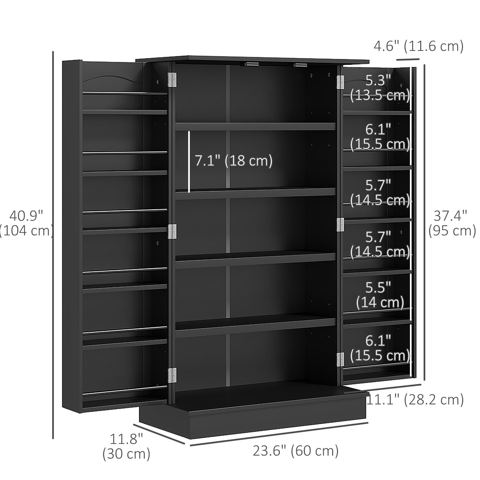 41" Kitchen Pantry Cabinet - 5-Tier 12 Spice Racks Black-Home Furnishings > Storage & Organization > Kitchen Pantry Cabinets-DECOROLALA