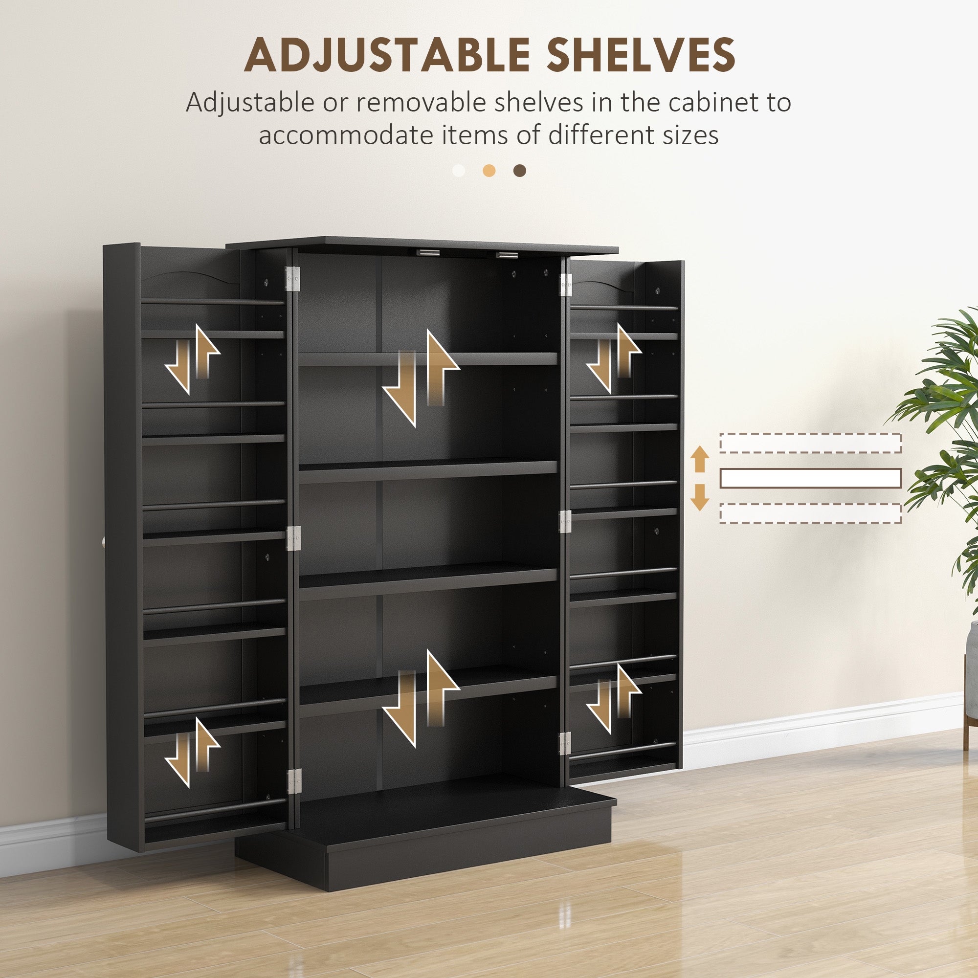 41" Kitchen Pantry Cabinet with 5-tier Shelving, 12 Spice Racks, Anti-Tipping, 2-Door Storage Cabinet with 3-Level Adjustable Shelves, Black-Home Furnishings > Storage & Organization > Kitchen Pantry Cabinets-DECOROLALA