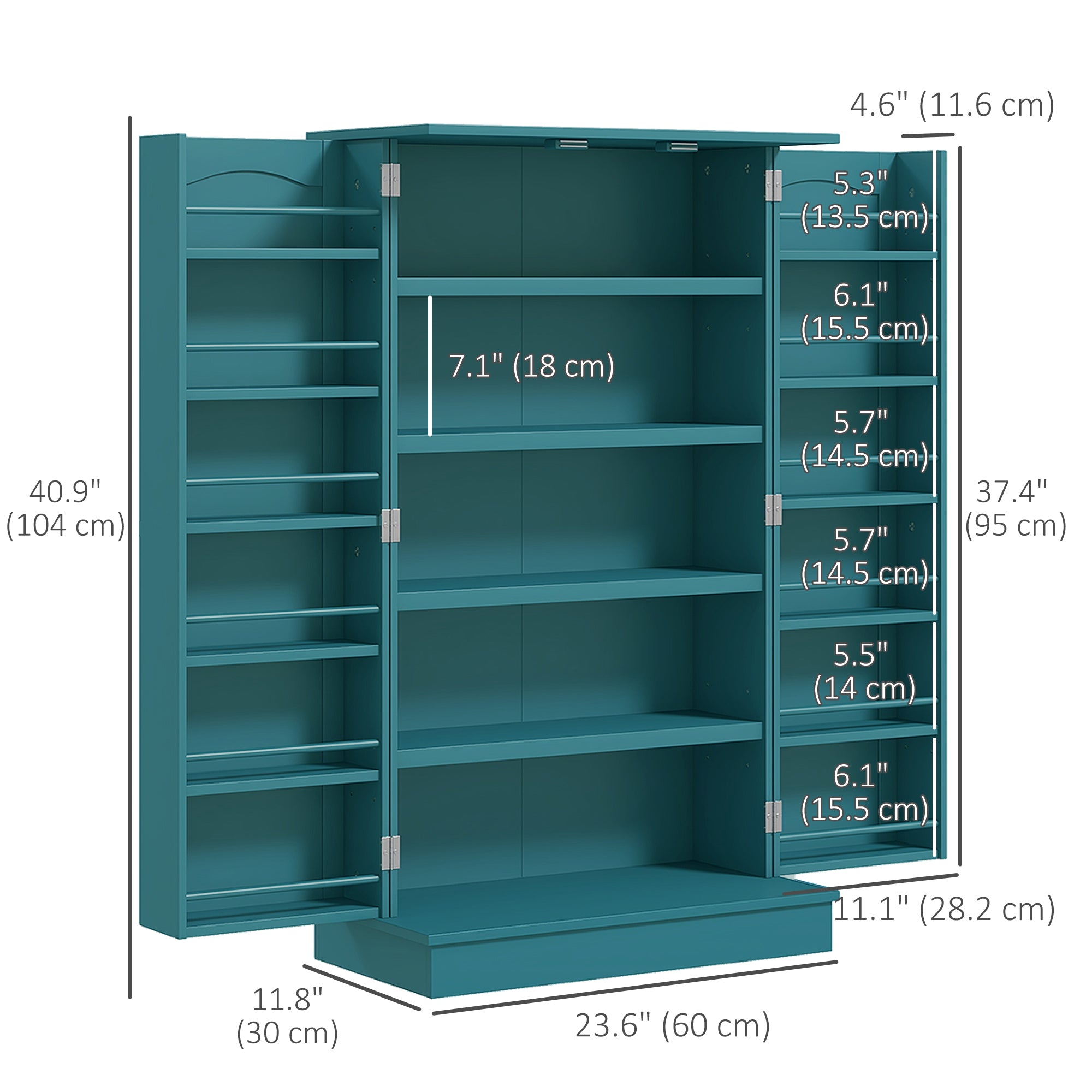 41" Kitchen Pantry Storage Cabinet - 2-Door Teal Blue MDF-Home Furnishings > Storage & Organization > Kitchen Pantry Cabinets-DECOROLALA