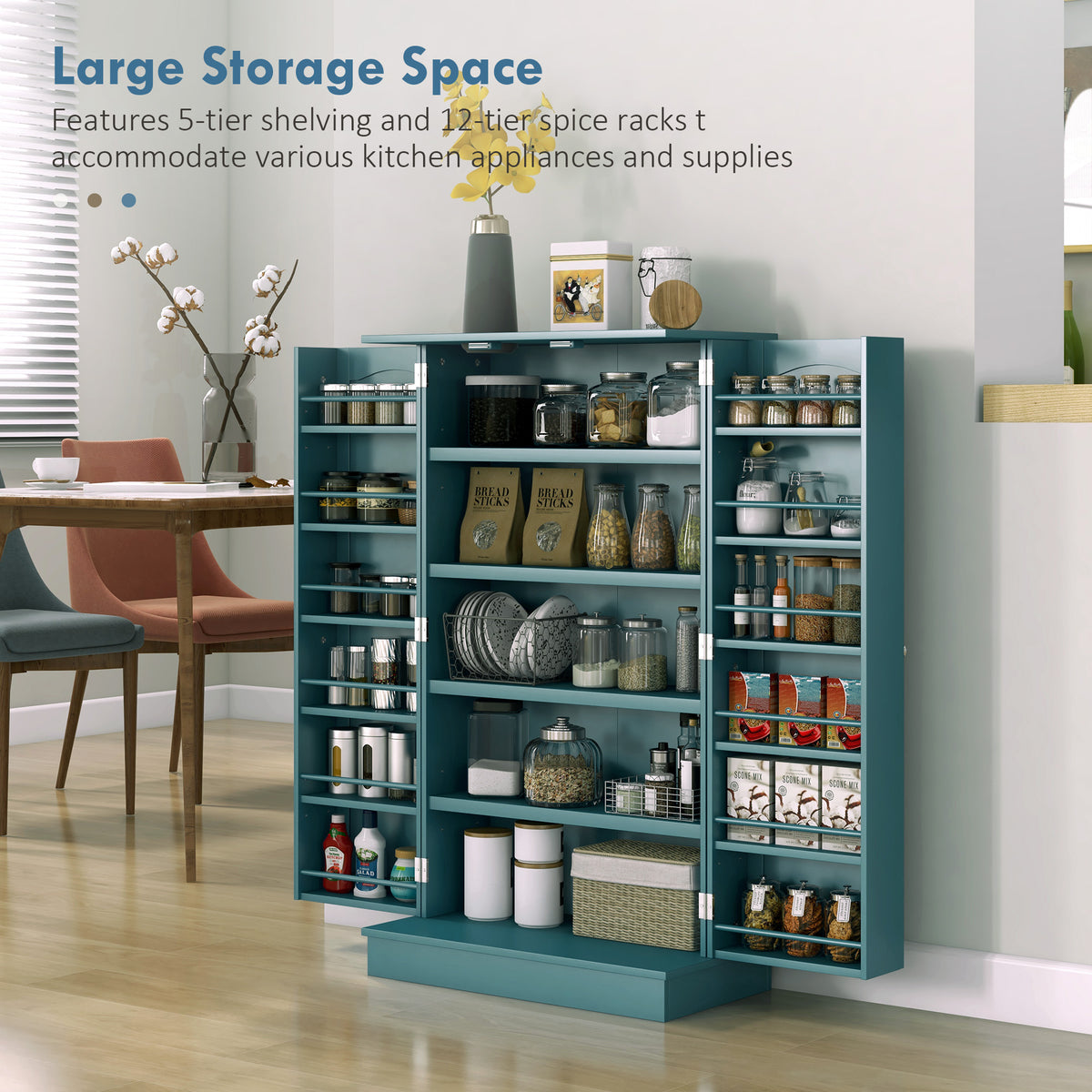 41" Kitchen Pantry Storage Cabinet - 2-Door Teal Blue MDF-Home Furnishings > Storage & Organization > Kitchen Pantry Cabinets-DECOROLALA