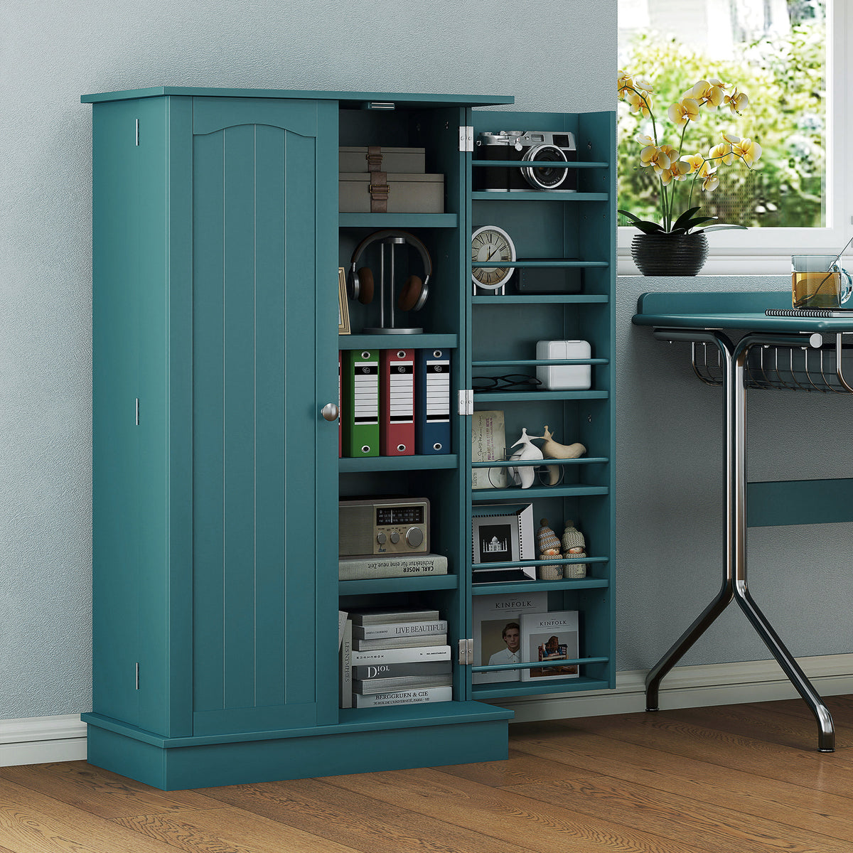 41" Kitchen Pantry Storage Cabinet - 2-Door Teal Blue MDF-Home Furnishings > Storage & Organization > Kitchen Pantry Cabinets-DECOROLALA