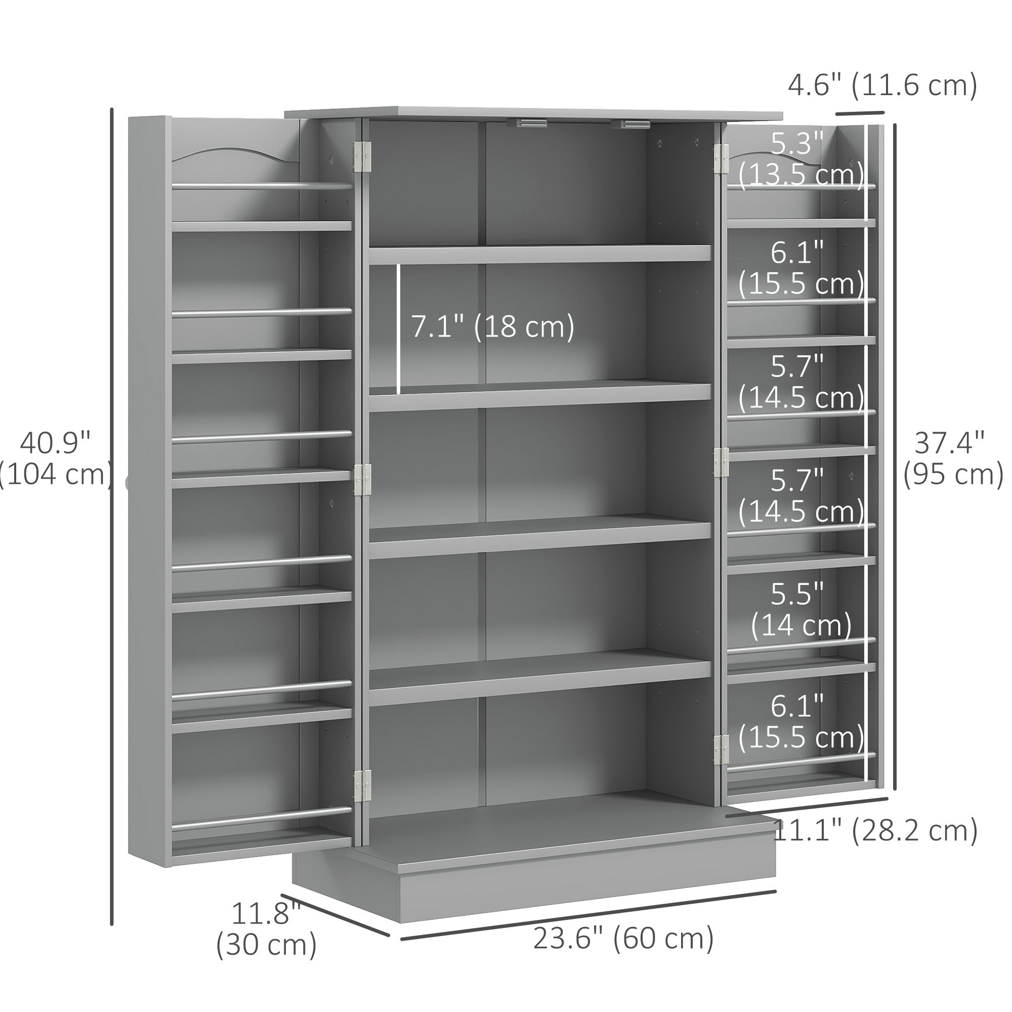 41" Kitchen Pantry Storage Cabinet - Grey 2-Door 5-Tier-Home Furnishings > Storage & Organization > Kitchen Pantry Cabinets-DECOROLALA