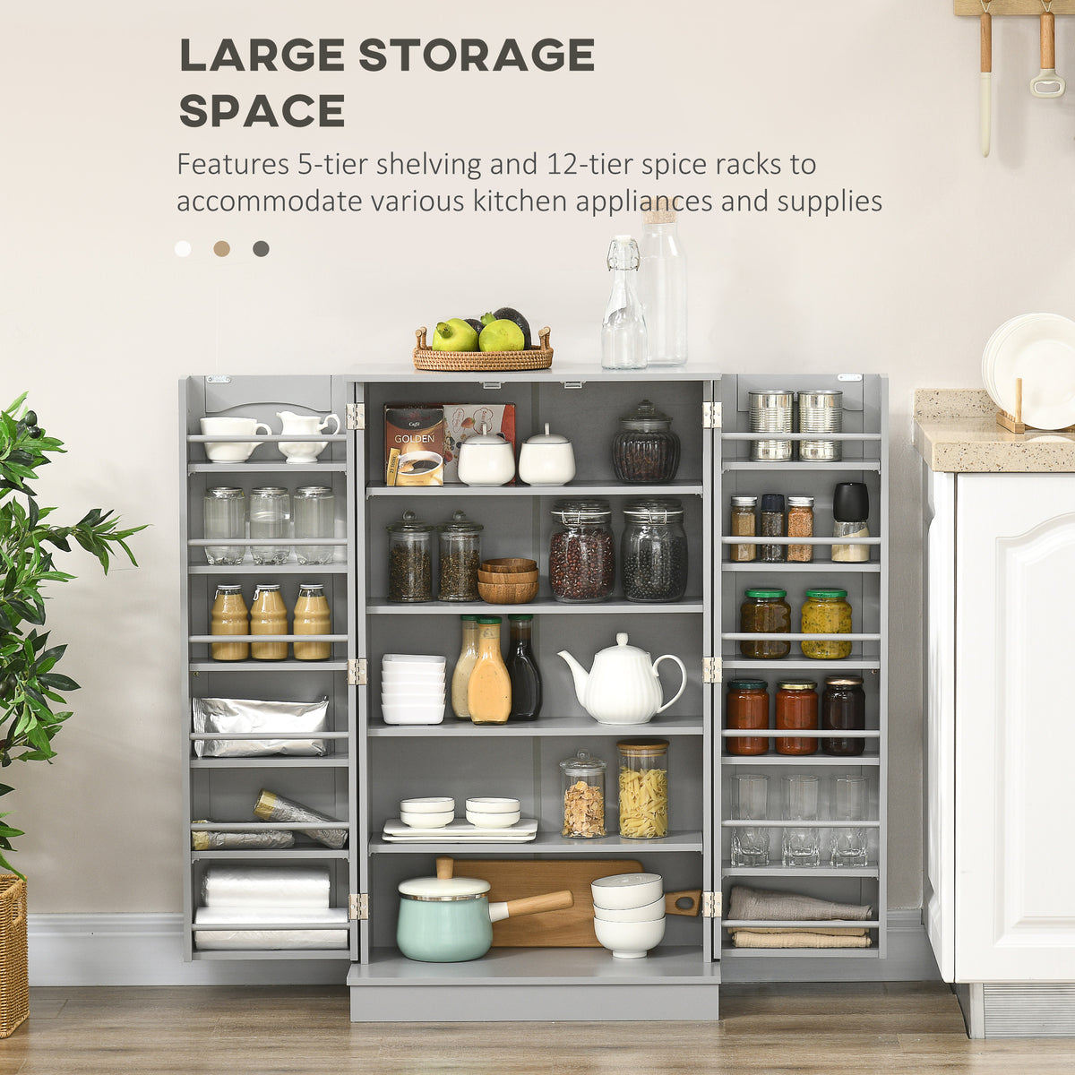 41" Kitchen Pantry Storage Cabinet - Grey 2-Door 5-Tier-Home Furnishings > Storage & Organization > Kitchen Pantry Cabinets-DECOROLALA