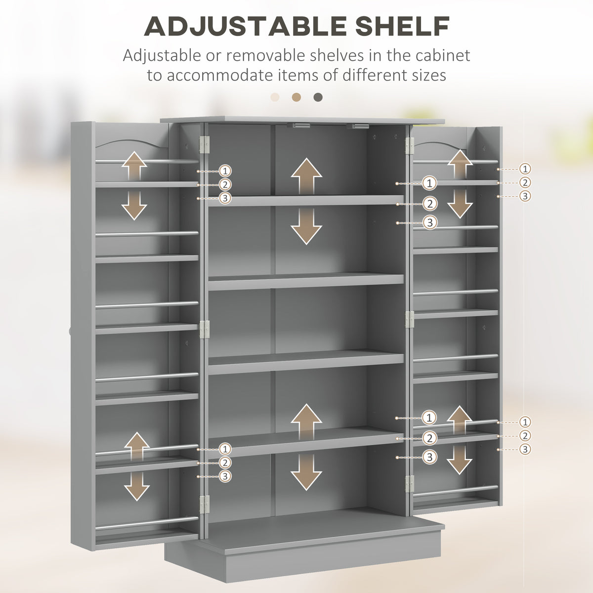 41" Kitchen Pantry Storage Cabinet - Grey 2-Door 5-Tier-Home Furnishings > Storage & Organization > Kitchen Pantry Cabinets-DECOROLALA