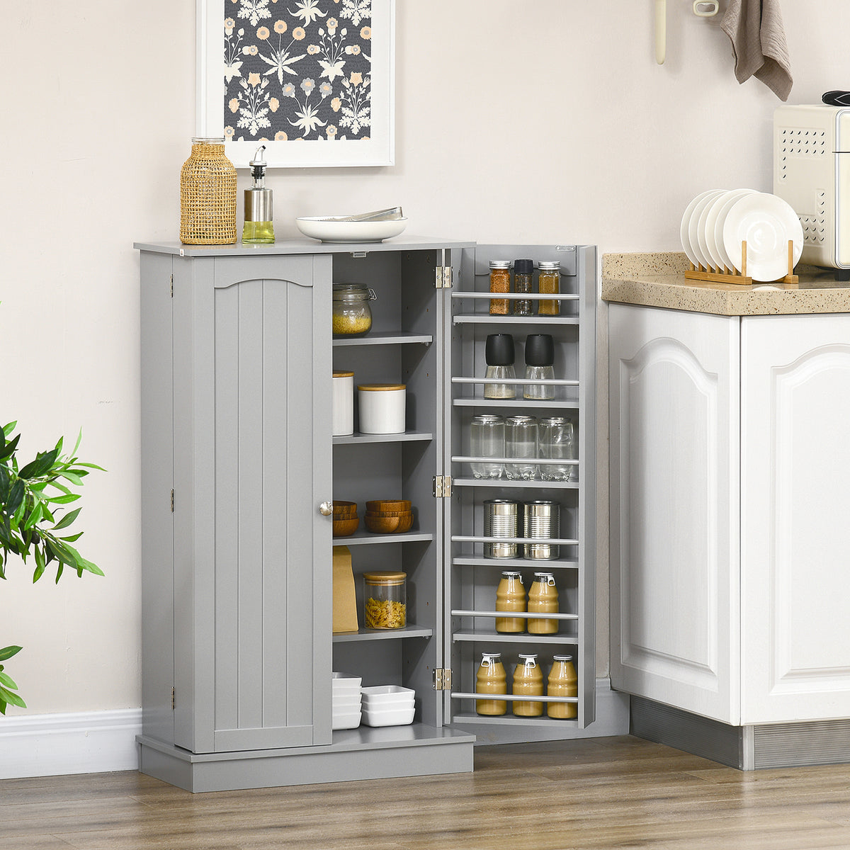 41" Kitchen Pantry Storage Cabinet - Grey 2-Door 5-Tier-Home Furnishings > Storage & Organization > Kitchen Pantry Cabinets-DECOROLALA