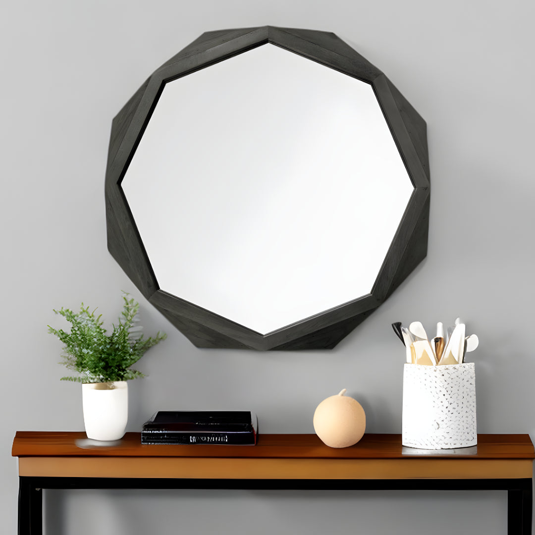 41" Octagon Black Wood Frame Wall Mirror-Mirrors-DECOROLALA