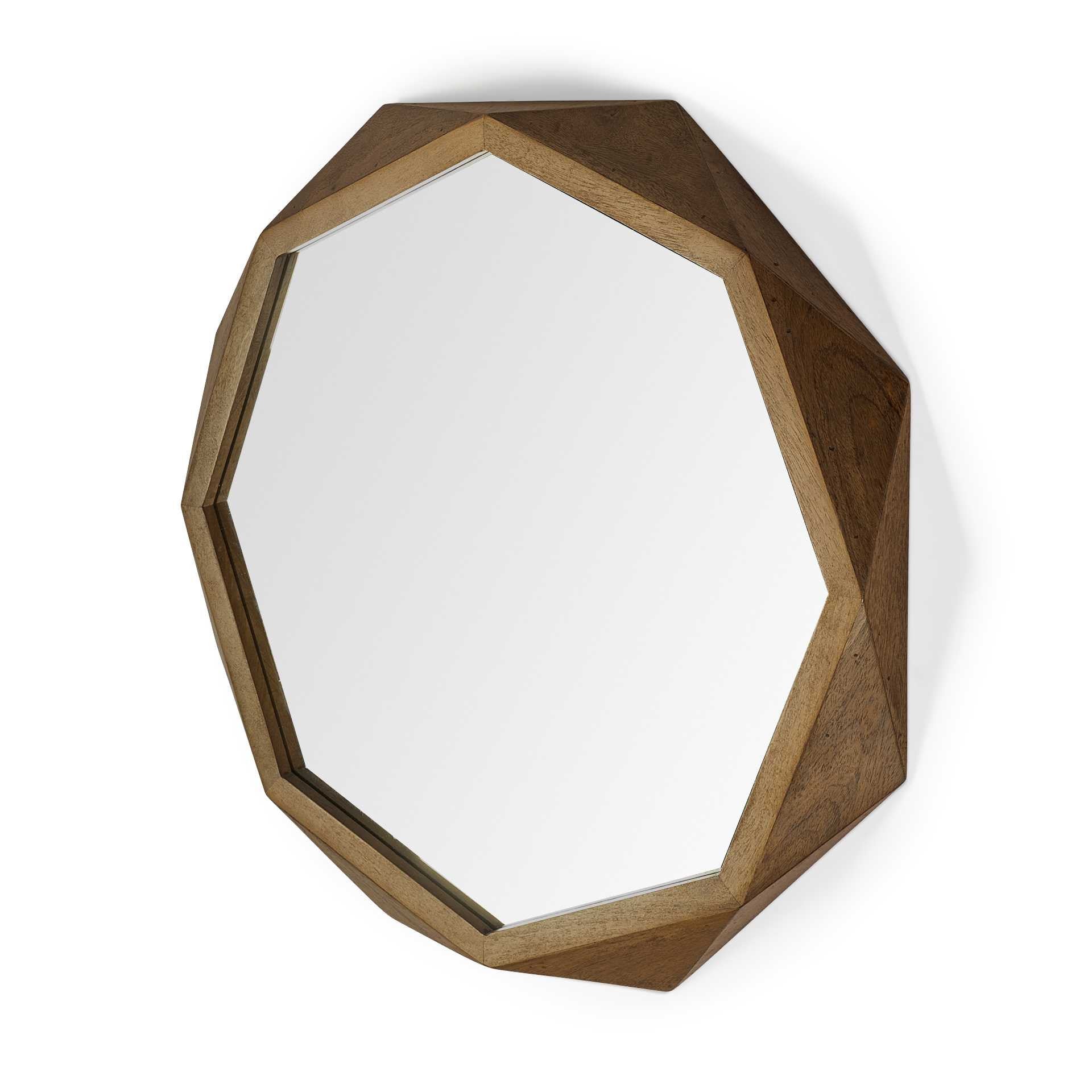 41" Octagon Brown Wood Frame Wall Mirror-Mirrors-DECOROLALA