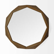 41" Octagon Brown Wood Frame Wall Mirror-Mirrors-DECOROLALA
